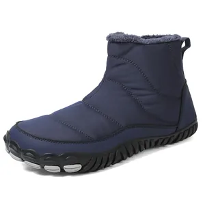 Men's waterproof winter snow boots in navy blue with warm fur lining and non-slip soles