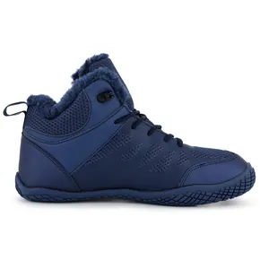 Winter outdoor high-top thermal cotton boots with breathable mesh and plush lining in navy