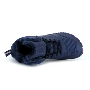 Winter outdoor high-top thermal boots in dark blue with fleece lining and non-slip sole