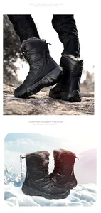 Detail of high-top winter snow boots with warm fur lining and non-slip rubber sole