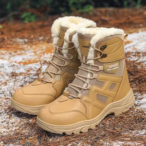 Men's high-top winter snow boots with warm faux fur lining and anti-slip rubber soles