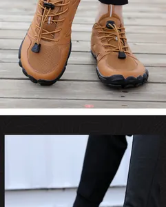Detail van outdoor wadloopschoenen met ademend mesh en een rubberen neus tegen stoten