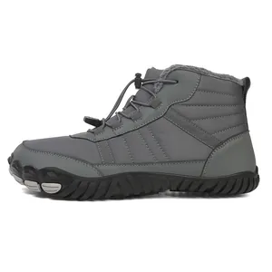 Grey waterproof winter snow boots with warm fleece lining and non-slip rubber soles
