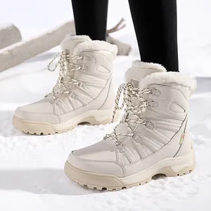 Beige winter snow boots for women with plush lining and durable non-slip soles