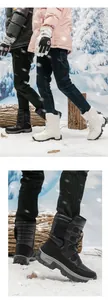 Detail view of anti-slip rubber soles and warm fur lining on winter outdoor snow boots