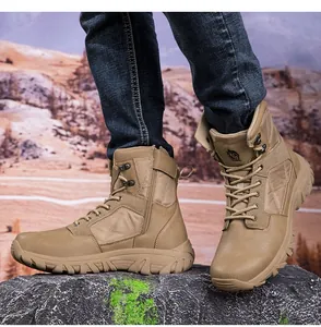 Detail of men's tactical boots with side zipper and durable anti-slip rubber outsole