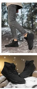 Detail of waterproof outdoor snow boots showing warm plush lining and non-slip rubber soles