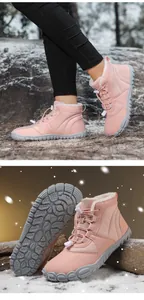Pink winter snow boot detail with warm plush lining and anti-slip rubber outsole texture