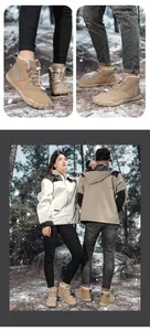 Detailed close-up of winter snow boots with anti-slip toe design and warm fleece lining