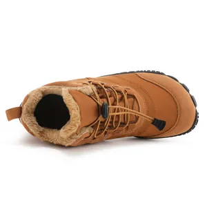 Botas de invierno barefoot marrones con forro de felpa y cordones elásticos de ajuste