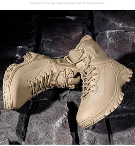Macro view of sand-colored tactical boots showing wear-resistant soles and A533 model detail