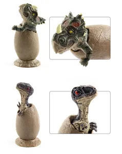 Detailed macro view of realistic dinosaur hatchling models with textured eggshells and bases