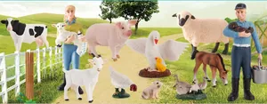 Realistic farm animal model set featuring detailed cow, pig, and farmer figurines