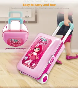 Pink kids toy suitcase with adjustable telescopic handle and cartoon star beauty print