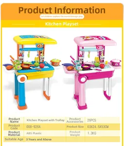 Kids' 26-piece kitchen playset suitcase in pink and blue colors for creative role play