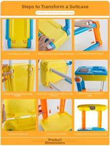 Step-by-step transformation of toy suitcase into multifunctional play station for kids