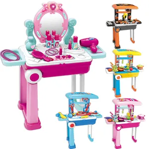 Kids 3-in-1 pretend play suitcase toy set with kitchen, doctor, and beauty vanity kits