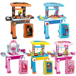Kids' 2-in-1 pretend play toy suitcase set with kitchen, doctor, and tool workshop themes