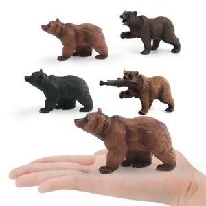 5-piece set of lifelike brown and black bear figurines with realistic fur texture