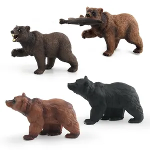 Realistic brown and black bear figurines set showing hunting and roaring poses