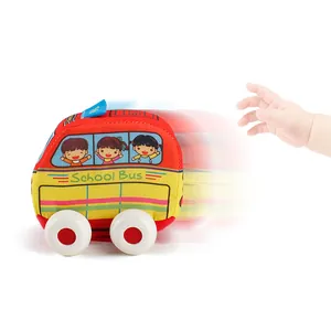 Pluche schoolbus speelgoed voor baby's met katoenen vulling en rollende wielen