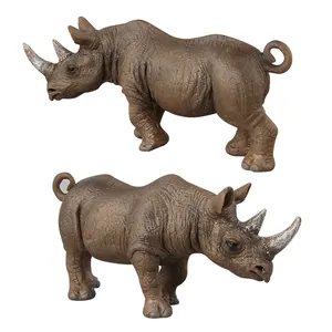 Realistic solid brown African rhinoceros toy model with detailed skin texture for kids