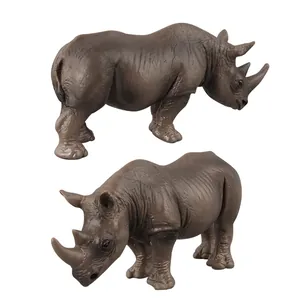 Realistic solid brown rhino figurines set with detailed skin textures on white background