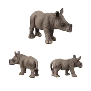 Realistic plastic rhinoceros animal model toy showing skin textures from three angles