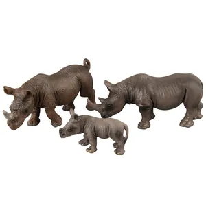 Realistic wildlife rhino family set with detailed skin textures for early education