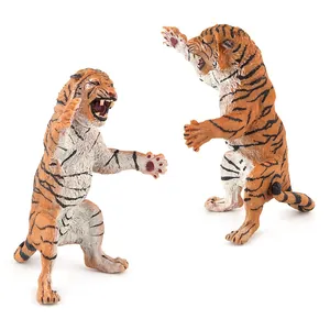 Realistic Siberian tiger figurine set with detailed fur texture and dynamic fighting poses