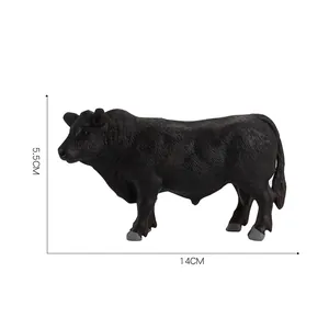 Realistische Schwarze Angus Bulle Figur mit Muskeltextur, Größe 14cm x 5,5cm