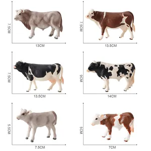 Set of 6 realistic farm cow and bull animal figurines for educational kids play