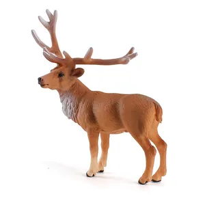 Simulated Male Wapiti Deer Animal Model Solid PVC Figure Toy Realistic Hand Painted Deer Figurine For Kids Education Home Desktop Decoration