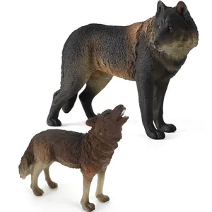 Realistic gray wolf figurine set with detailed fur texture for educational animal play