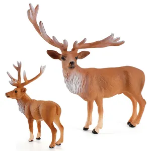 Realistic male elk and fawn deer figurines set for kids educational nature toy