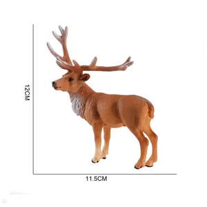 Realistic male deer wildlife animal model toy with detailed antlers, size 12cm x 11.5cm