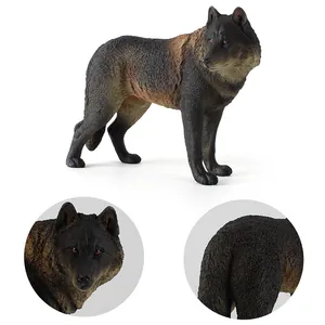 Lifelike gray wolf figurine with detailed fur texture and close-up head shots for kids