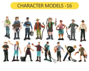 Set of 16 miniature farm worker figurines and plastic rural character models for decor