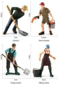 Miniature farm worker figurines set with detailed farmers and tools for cake decoration