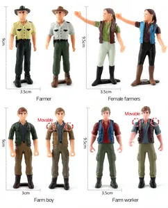 Detailed view of miniature farm figurines with movable joints and dimensions