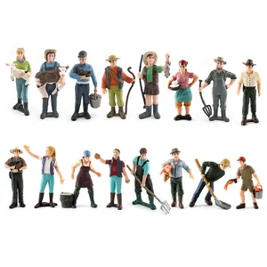 Set of 16 miniature realistic farm worker figurines and farm life character models