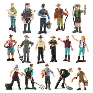 Set of 14 miniature plastic farm figures including farmers and workers for dioramas