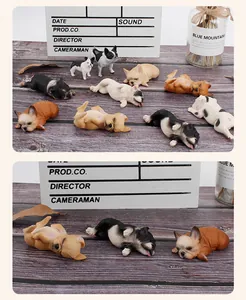 Vue macro détaillée de figurines de bouledogue français réalistes en diverses poses