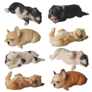 Collection de huit figurines de bouledogues français réalistes dormant dans diverses positions