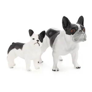 Figurines de bouledogue français réalistes en noir et blanc pour décoration et collection