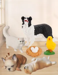 Realistic cat and puppy PVC figurines set showing detailed fur textures and animal poses