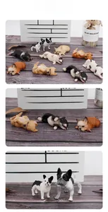 Detailed views of French Bulldog resin figurines in various poses on wooden background