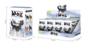Dimensions for World Famous Dog blind box set showing individual and bulk pack sizes