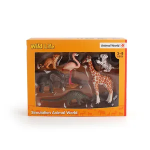 Realistic animal figure set for kids with tiger elephant giraffe in orange window gift box