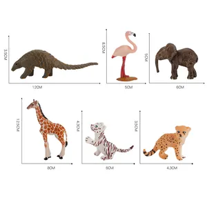 Realistic wildlife animal figurines set including elephant giraffe and tiger toys with dimensions